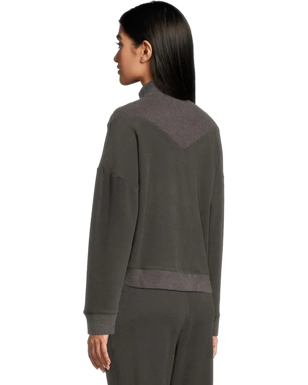 Brushed Fleece With CozyChic® Ultra Lite Rib 1/2 Zip Pullover - Carbon