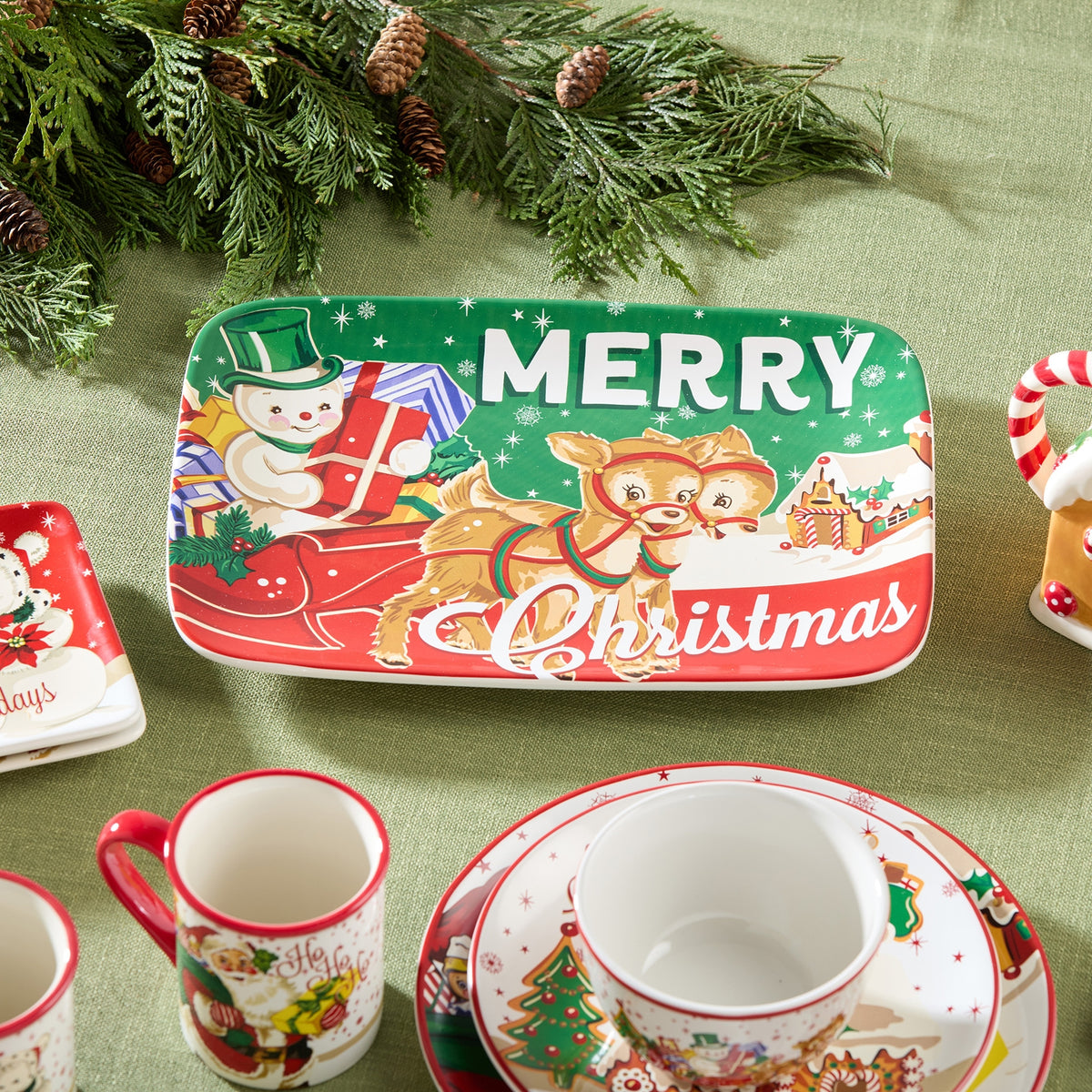 Santa's Retro Rectangular Platter 14 x 10