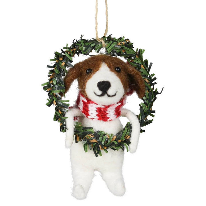 Dog In Wreath Felt Ornament