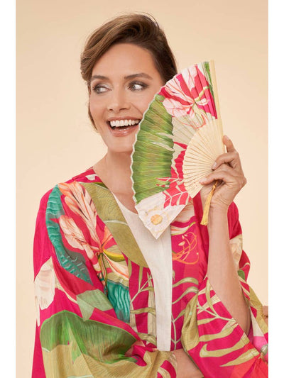 Delicate Tropical Kimono Gown - Dark Rose