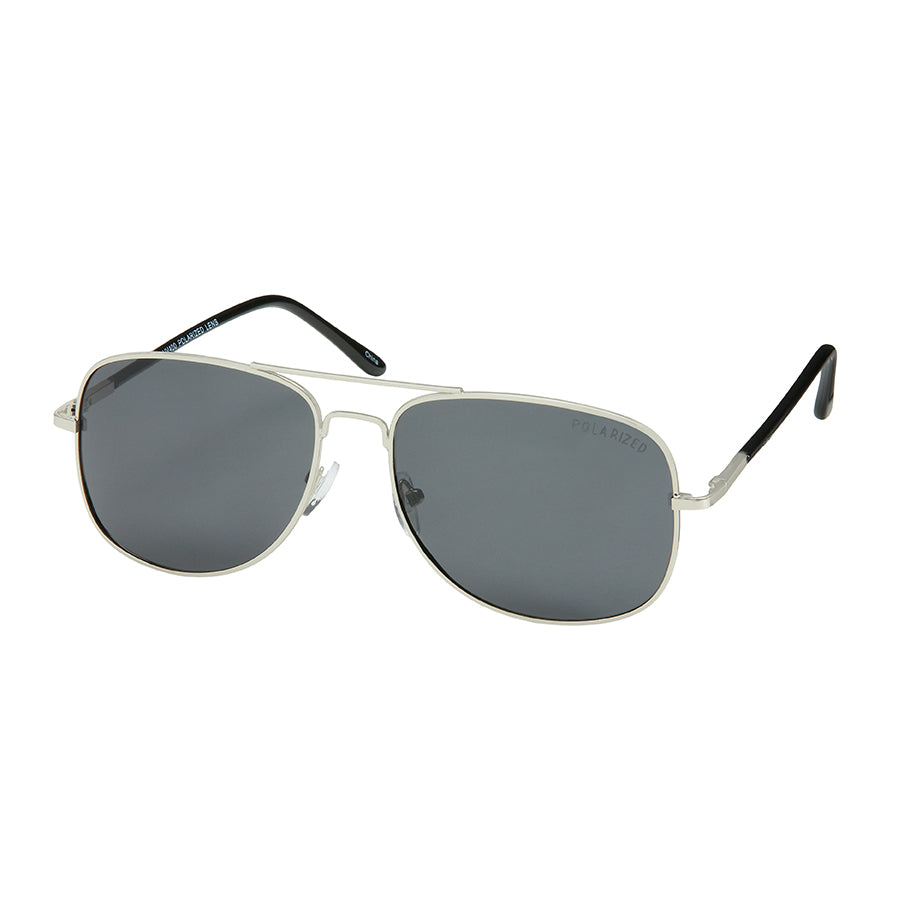 Square Metal Aviator Polarized Sunglasses - Black & Silver