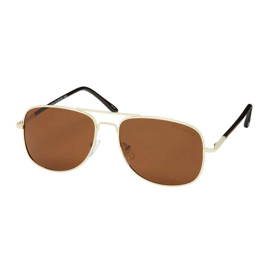 Square Metal Aviator Polarized Sunglasses - Gold