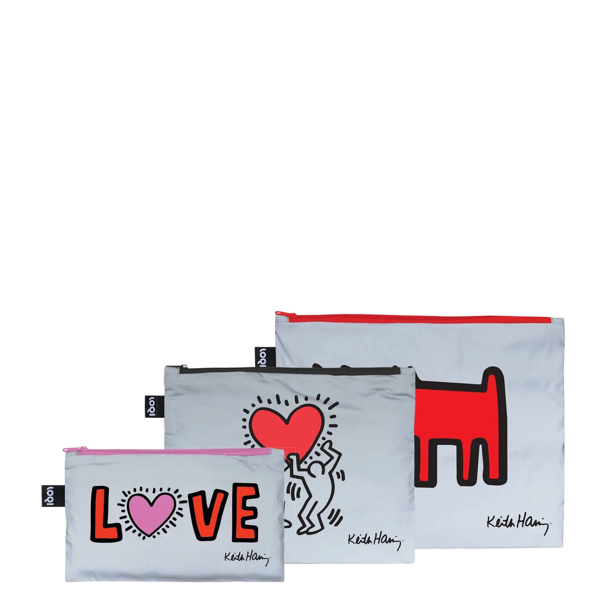 Keith Haring Dog, Heart, Love Reflective Zip Pockets