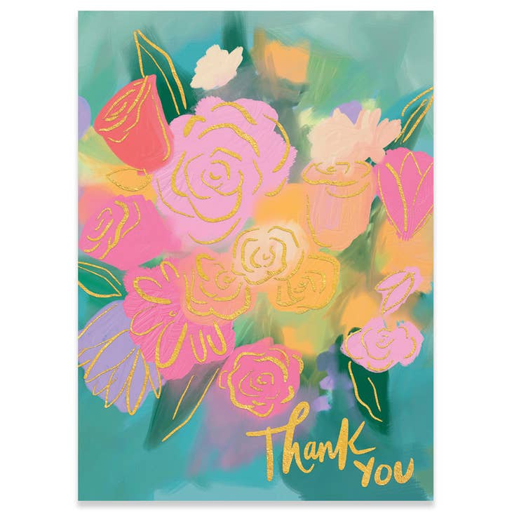 Bouquet On Turquoise Thank You Greeting Card