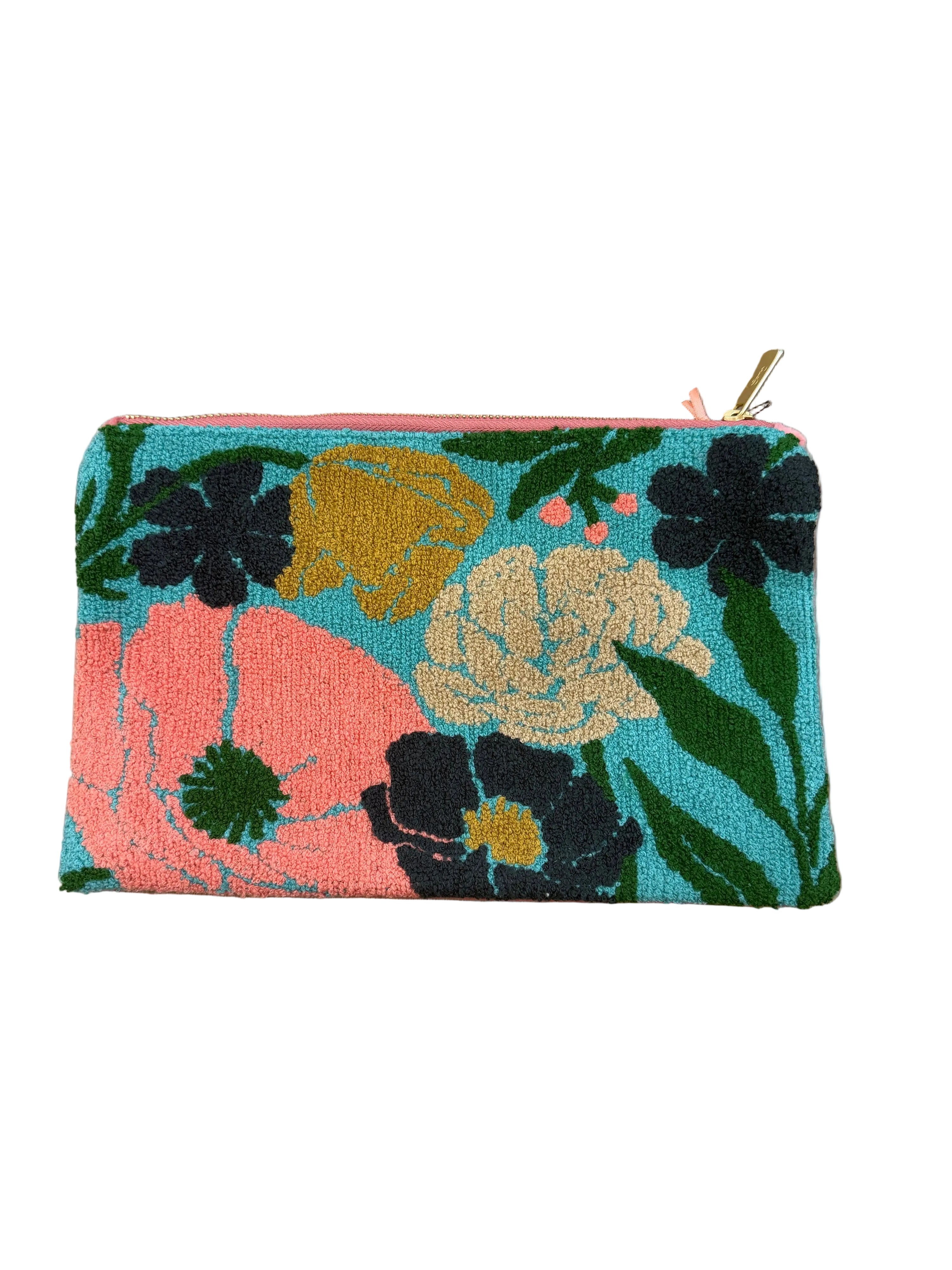 Blue Blooms Tufted Wool Pouch