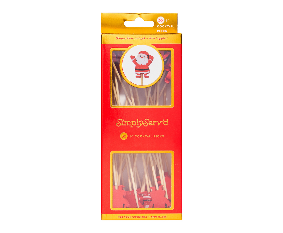 Santa Large Cocktail Picks - 30 Pack