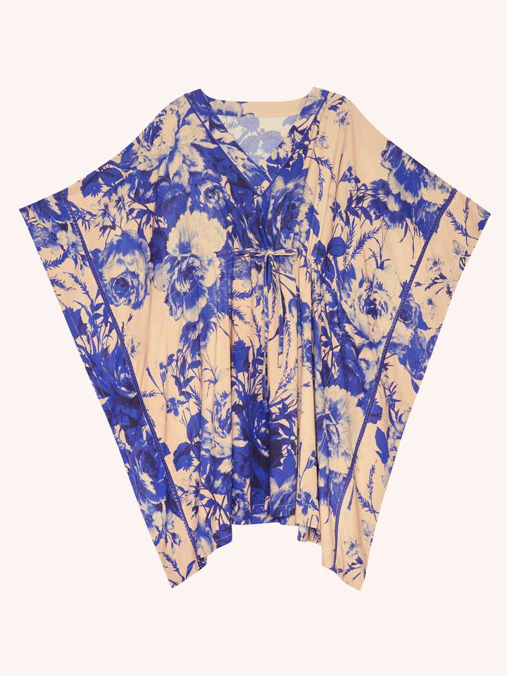 China Blue Blooms Beach Cover Up - Blue