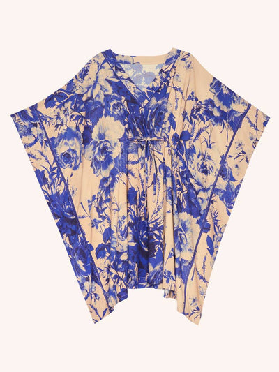 China Blue Blooms Beach Cover Up - Blue