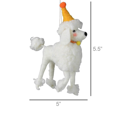 Poodle With Party Hat Felt Ornament