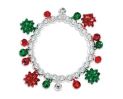 Bells With  Red & Green Bows Bracelet