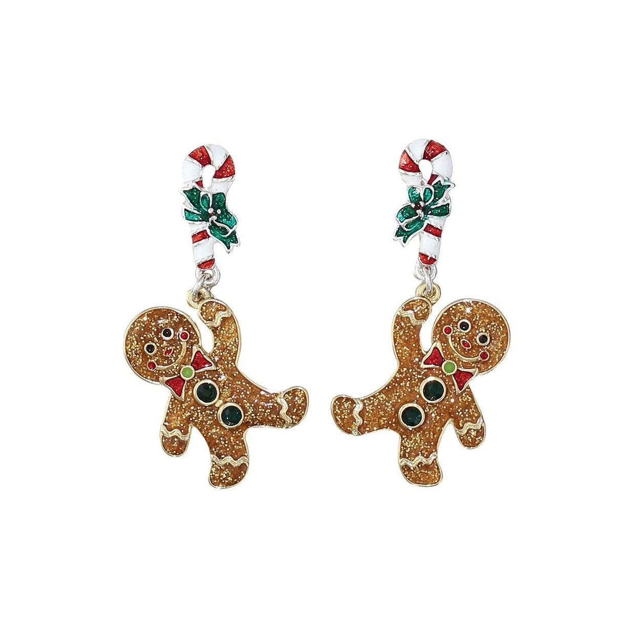 Gingerbread Person With Candy Cane Earrings