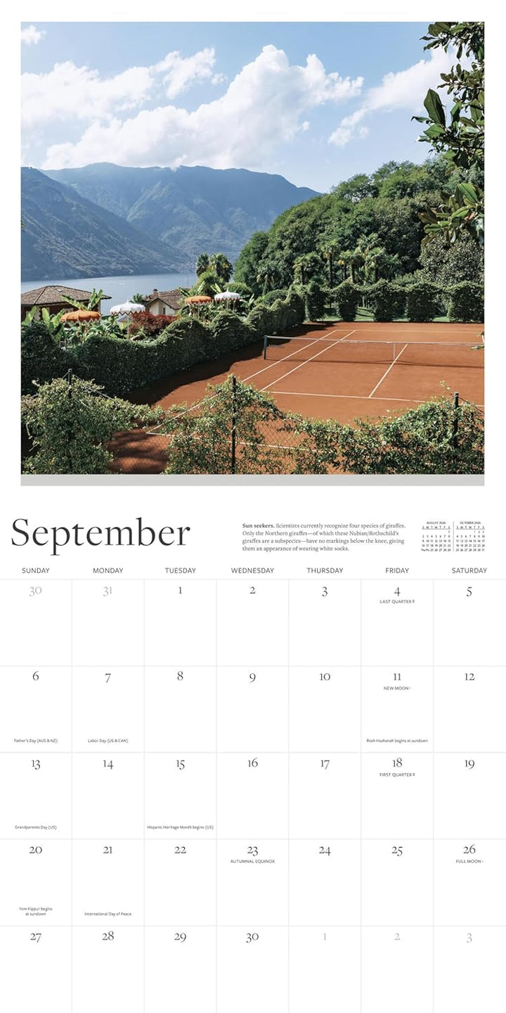 Wall Calendar 2026: Tennis Courts