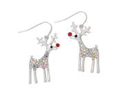 Silver Rudolph With Crystals Earrings
