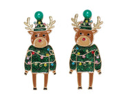 Green Rudolph With Crystals Earrings
