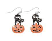 Black Cat On Pumpkin Earrings