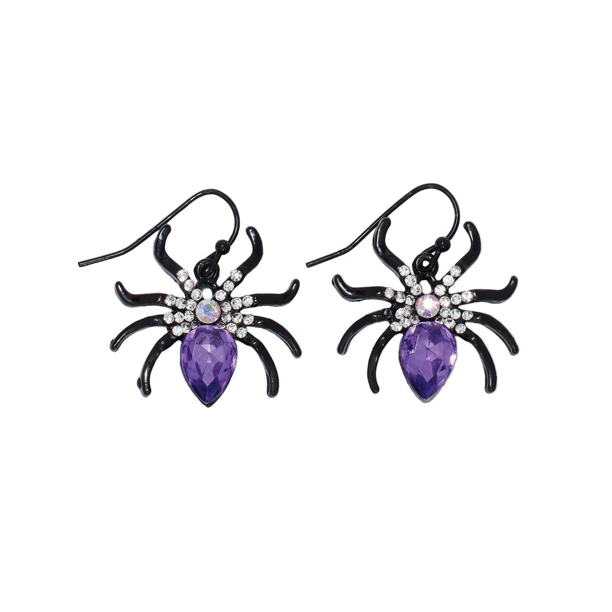 Bejeweled Purple Spiders Earrings