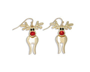 Gold Rudolph With Red Crystal Earrings