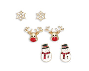 Trio Snowman & Rudolph & Snowflake Earrings