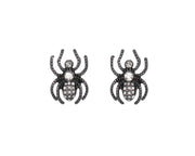 Silver & Black Crystal Spider Earrings