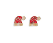 Crystal & Pearl Santa Hats Earrings