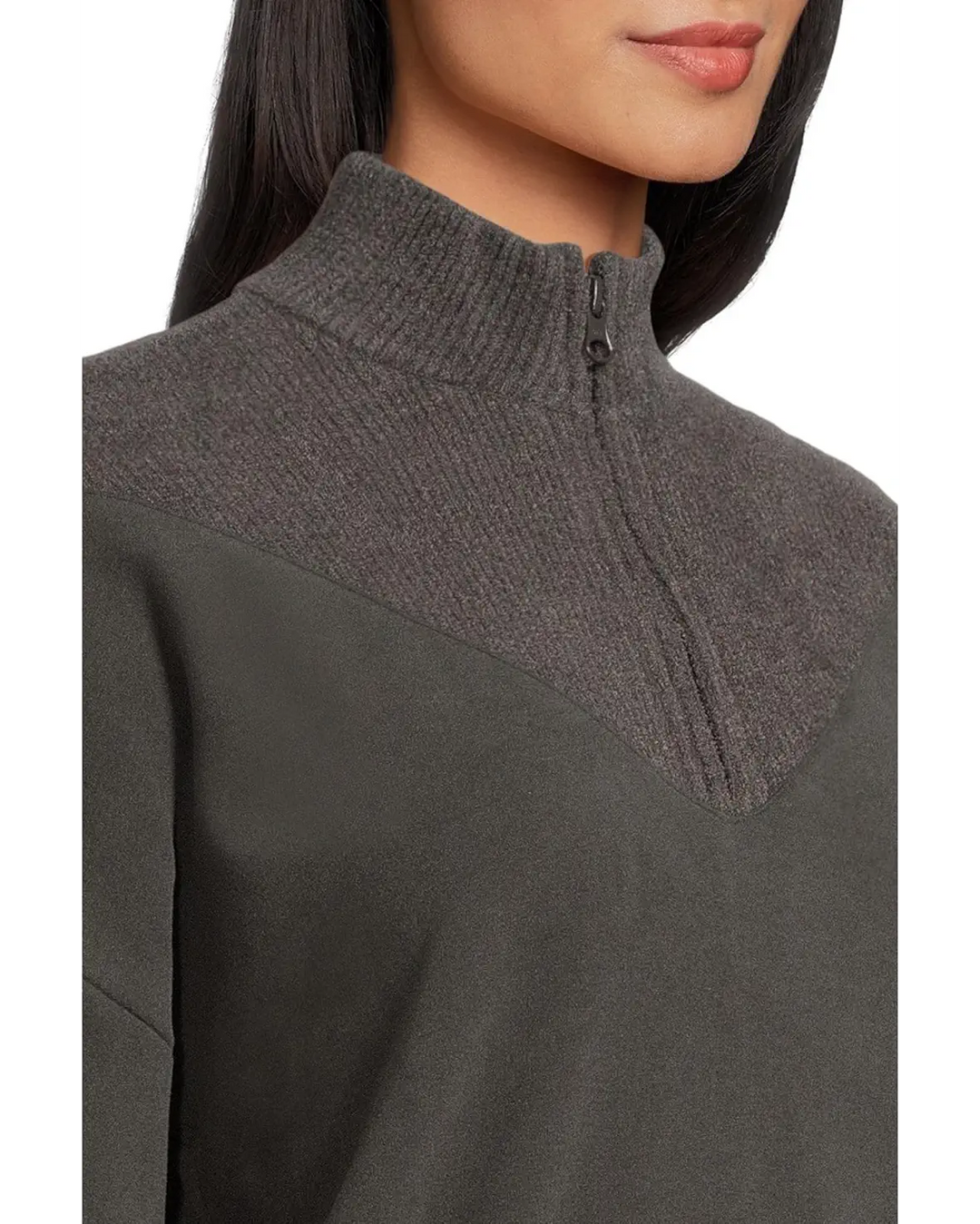 Brushed Fleece With CozyChic® Ultra Lite Rib 1/2 Zip Pullover - Carbon
