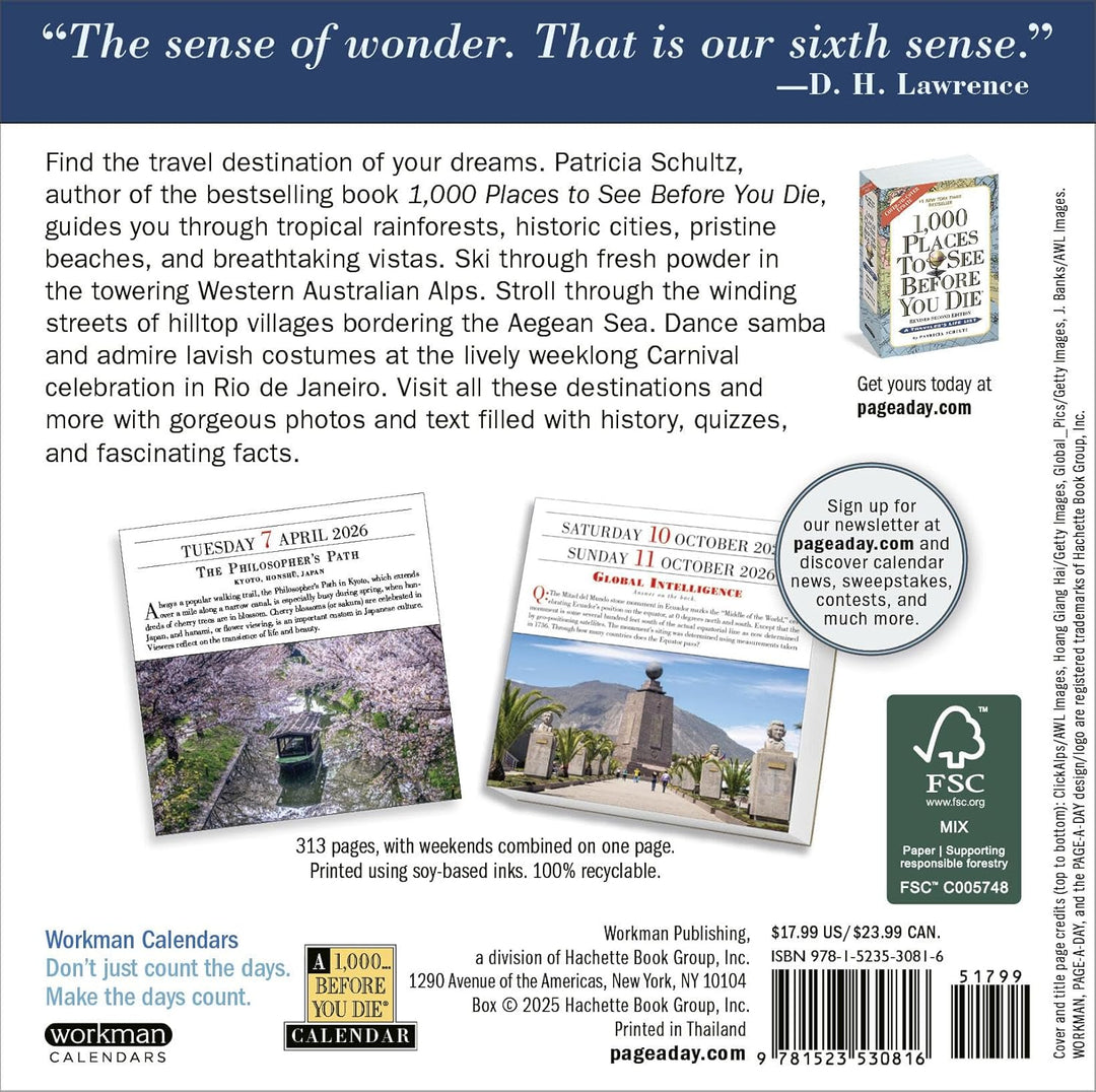 Page-A-Day Calendar 2026: 1000 Places To See Before You Die
