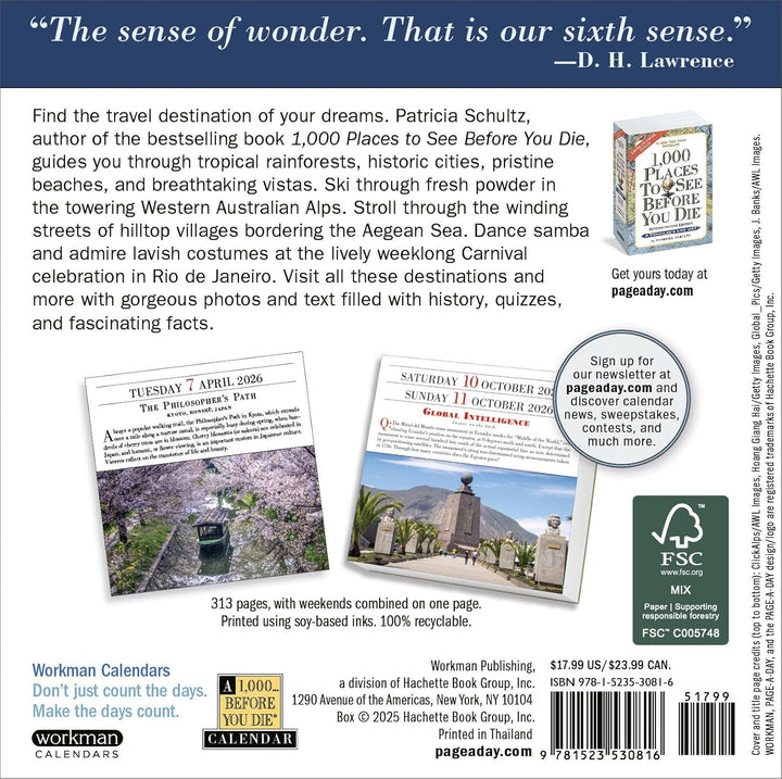 Page-A-Day Calendar 2026: 1000 Places To See Before You Die