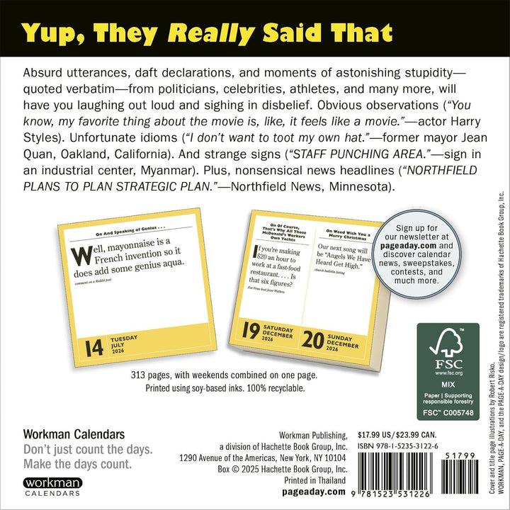 Page-A-Day Calendar 2026: 365 Stupidest Things Ever Said