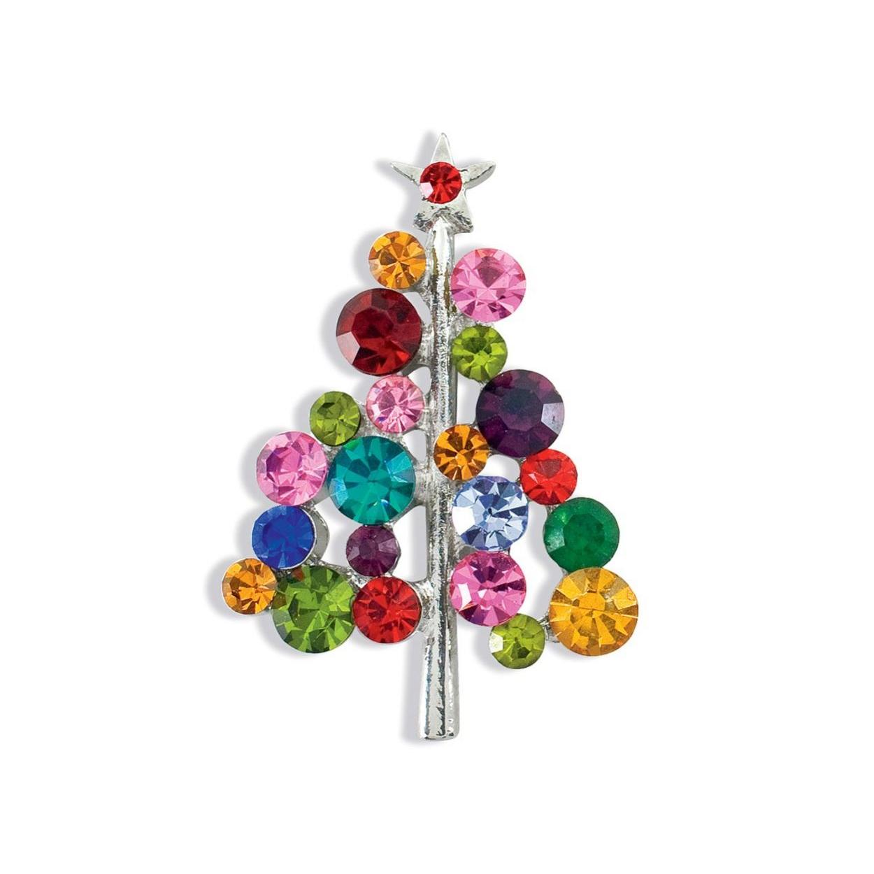 Multi-Colored Jeweled Christmas Tree Pin