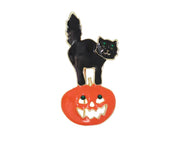 Black Cat On Pumpkin Pin