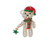 Crystal Teddy Bear With Santa Hat Pin