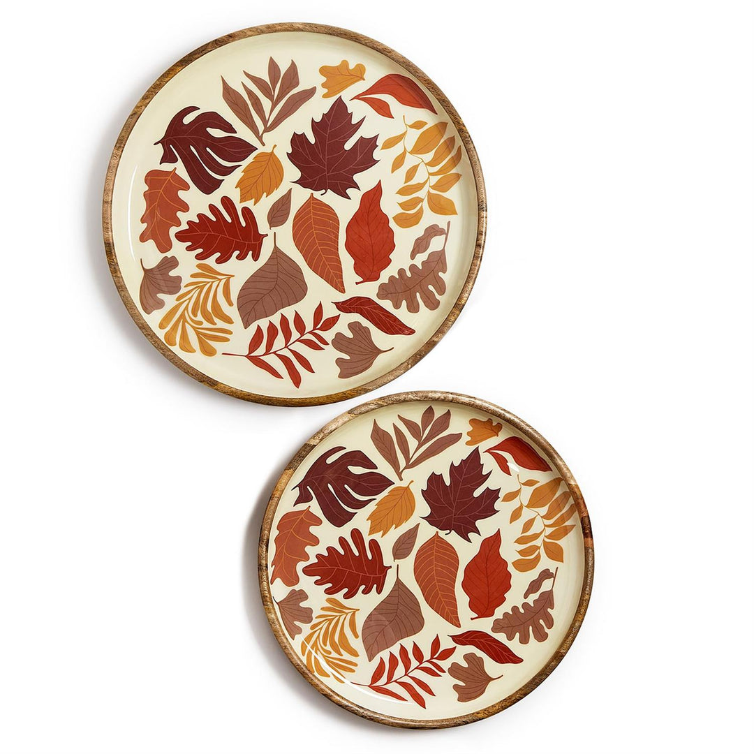 Falling Leaves Hand-Crafted Wood Tray - Large