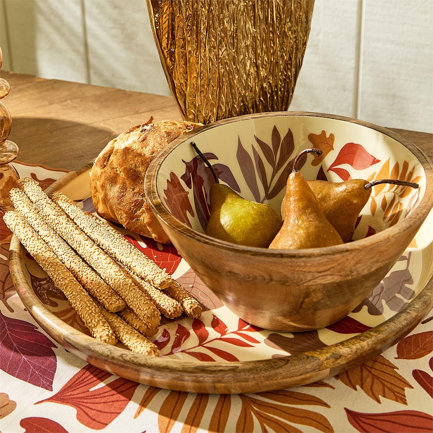 Falling Leaves Hand-Crafted Wood Tray - Large