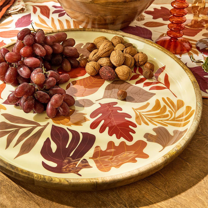 Falling Leaves Hand-Crafted Wood Tray - Large