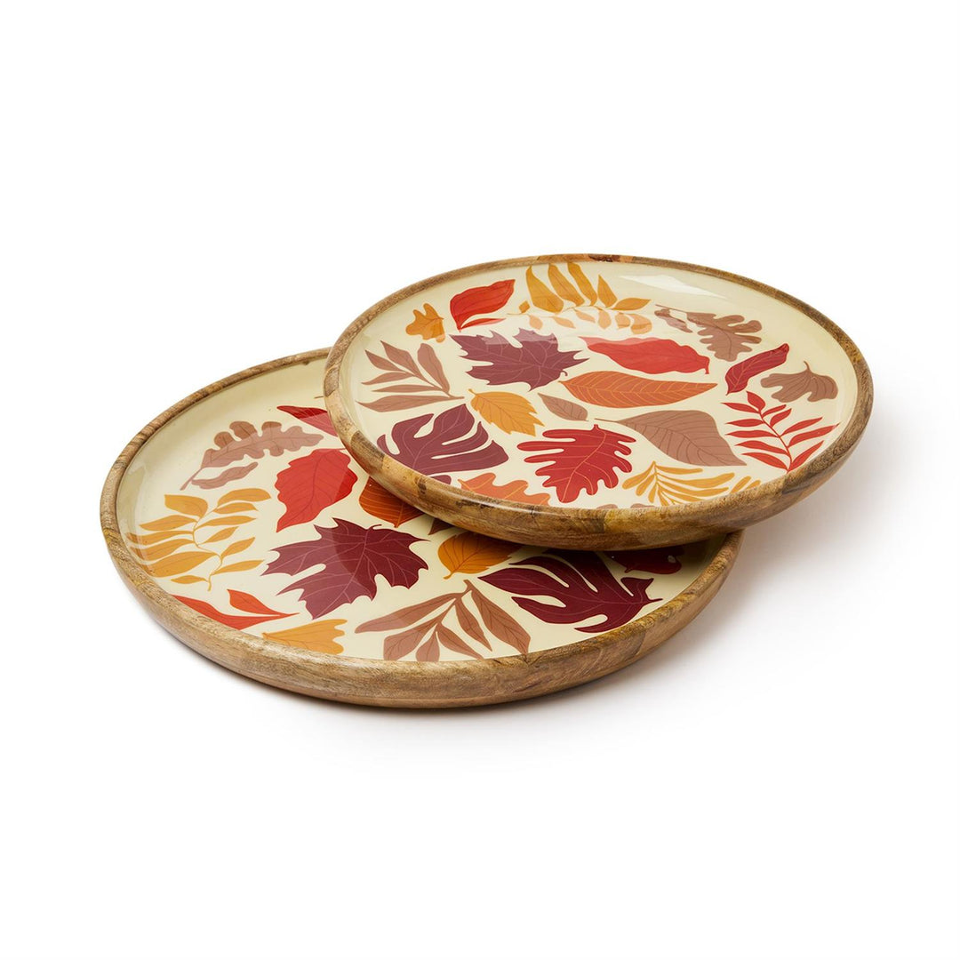 Falling Leaves Hand-Crafted Wood Tray - Large