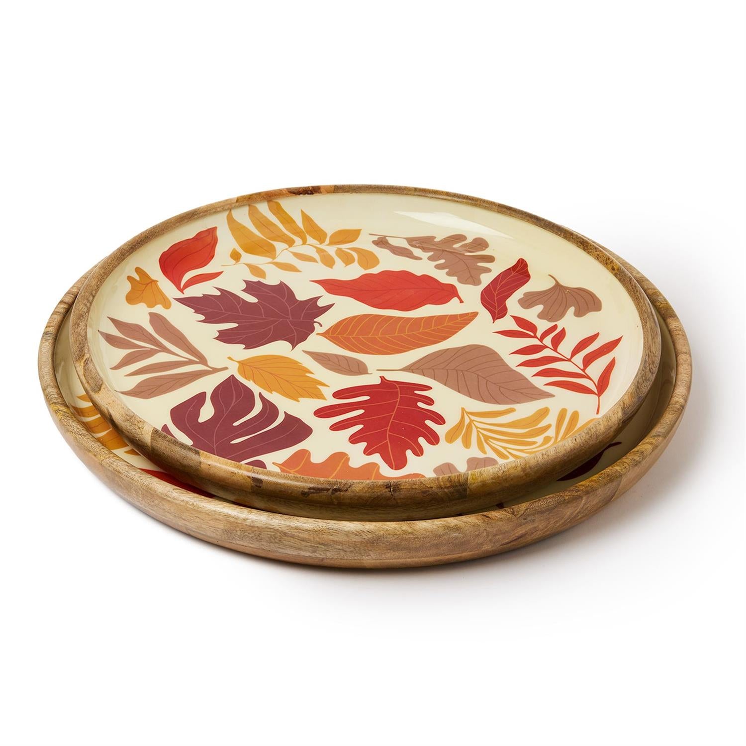 Falling Leaves Hand-Crafted Wood Tray - Small