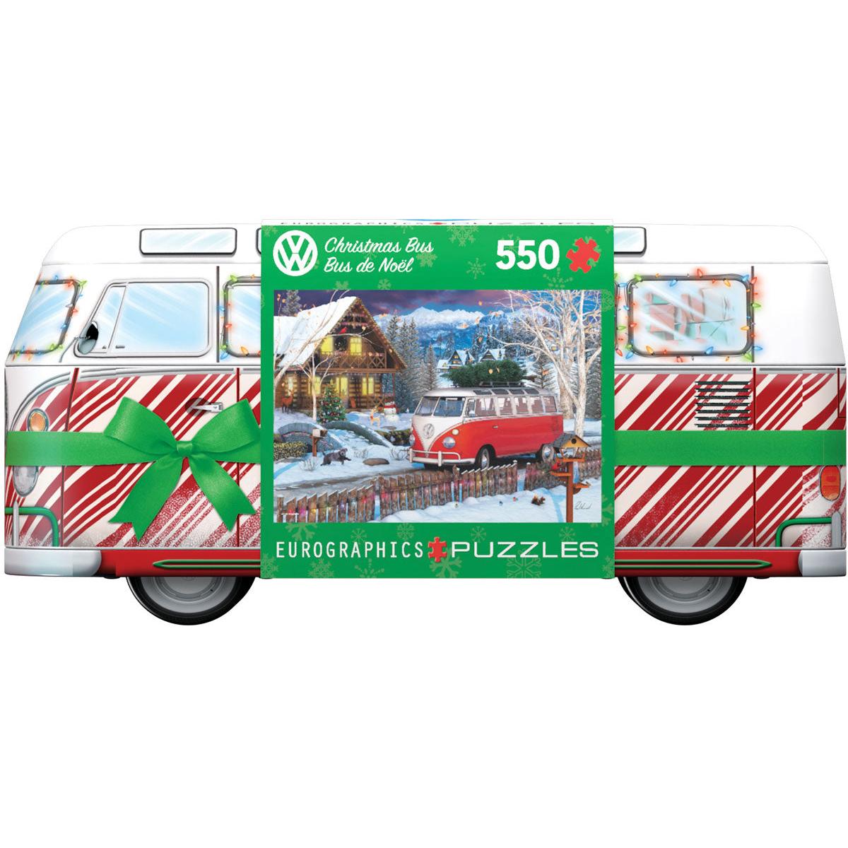 VW Christmas Bus Tin  550 Shaped Tin Puzzle