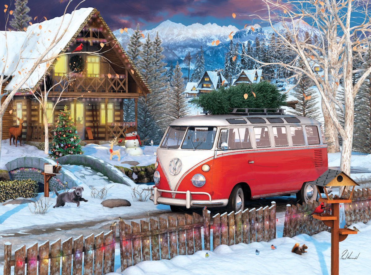 VW Christmas Bus Tin  550 Shaped Tin Puzzle