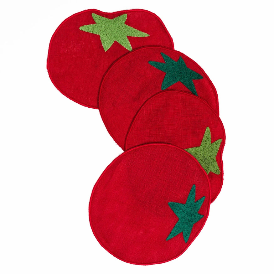 Tomato Linen Cocktail Napkins - Set Of 4