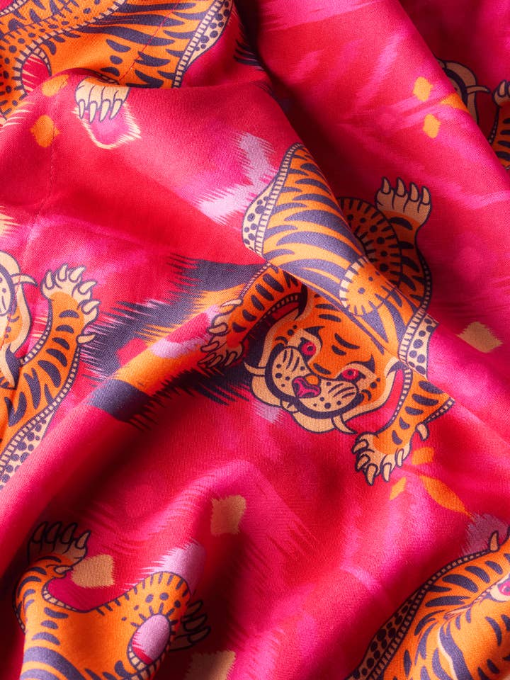 Ikat Tigers Beach Cover Up - Fuchsia