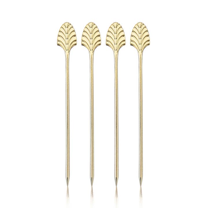 Art Deco Reusable Gold-Plated Cocktail Picks - Set Of 4
