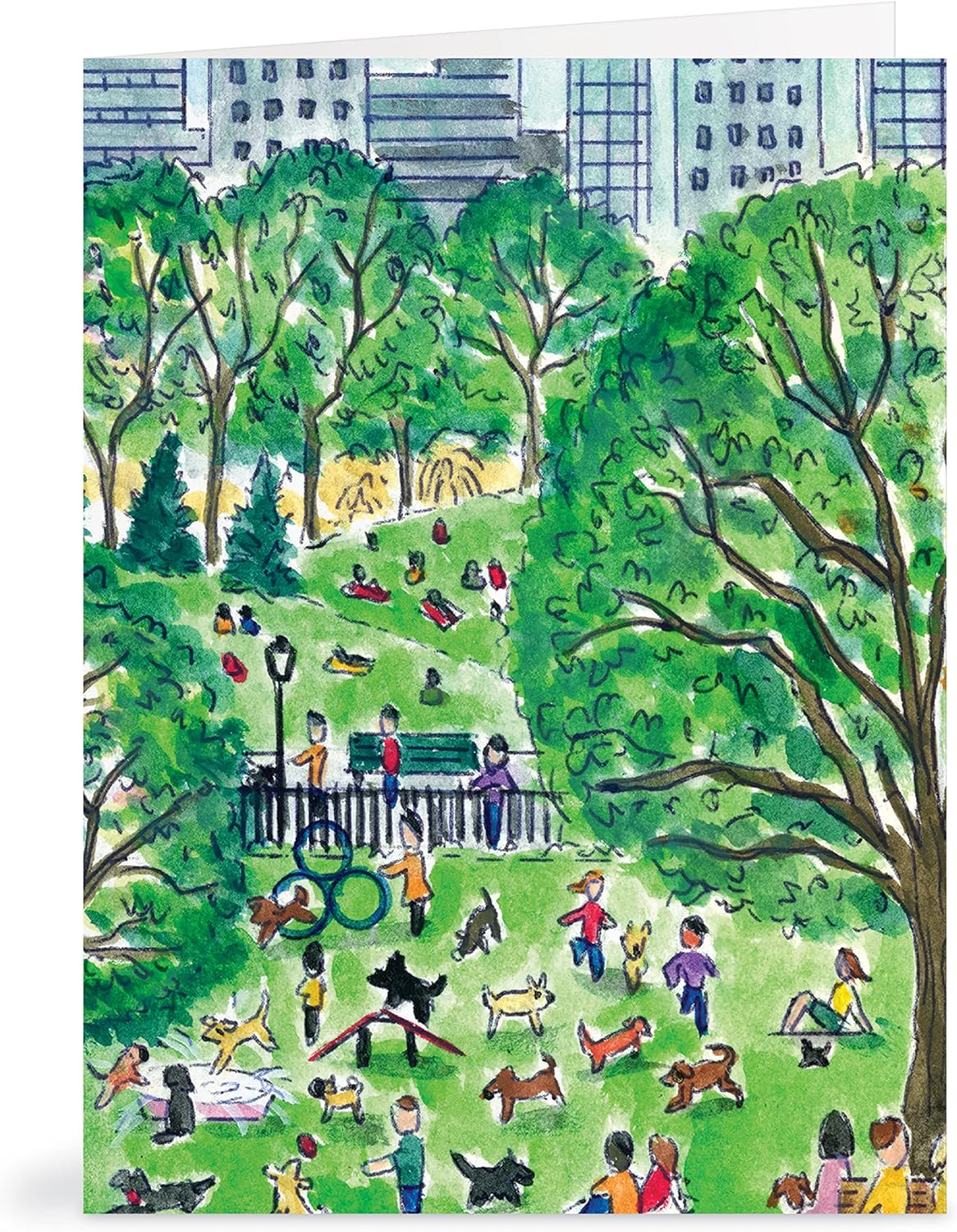 Michael Storrings Dog Park In Four Seasons Notecard Set