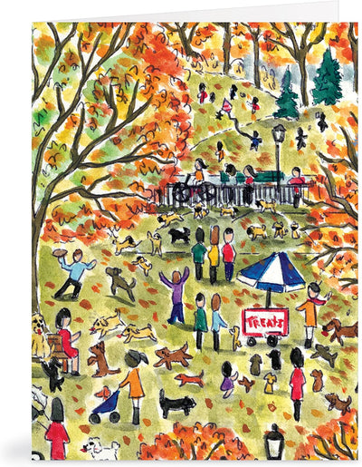 Michael Storrings Dog Park In Four Seasons Notecard Set