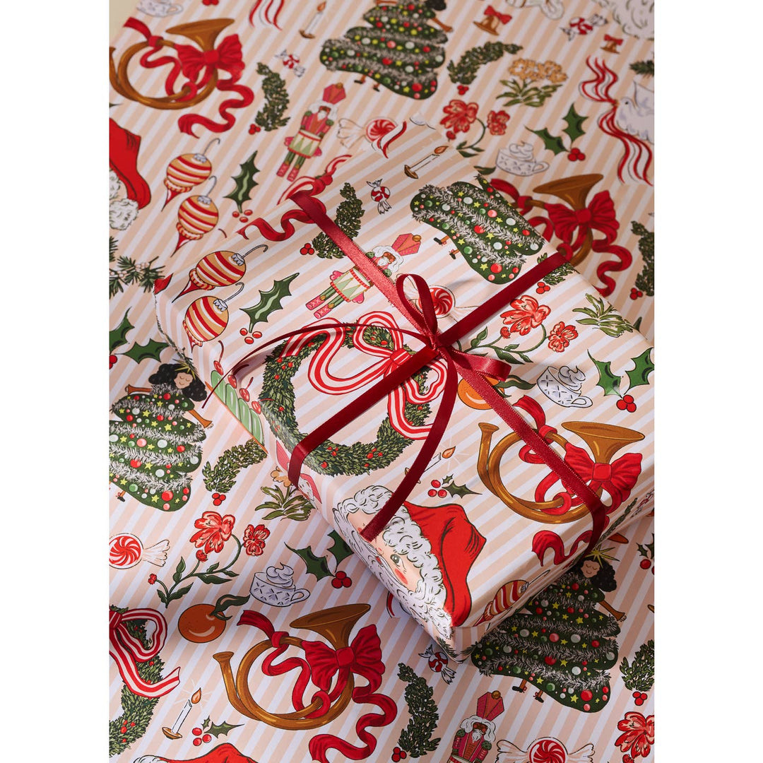 Nostalgic Christmas & Red Star Checked Double Sided Wrapping Paper