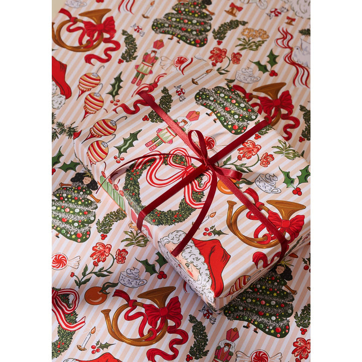 Nostalgic Christmas & Red Star Checked Double Sided Wrapping Paper