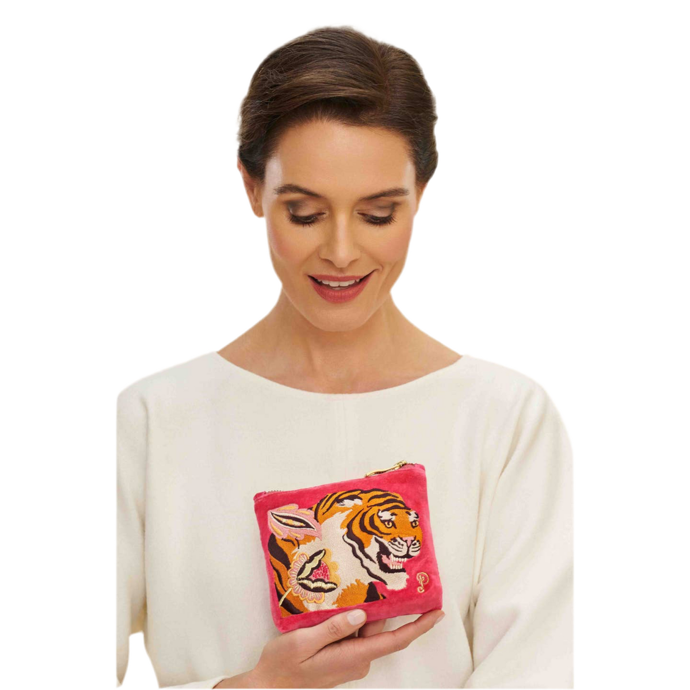 Thrill Of The Tiger Velvet Embroidered Mini Pouch