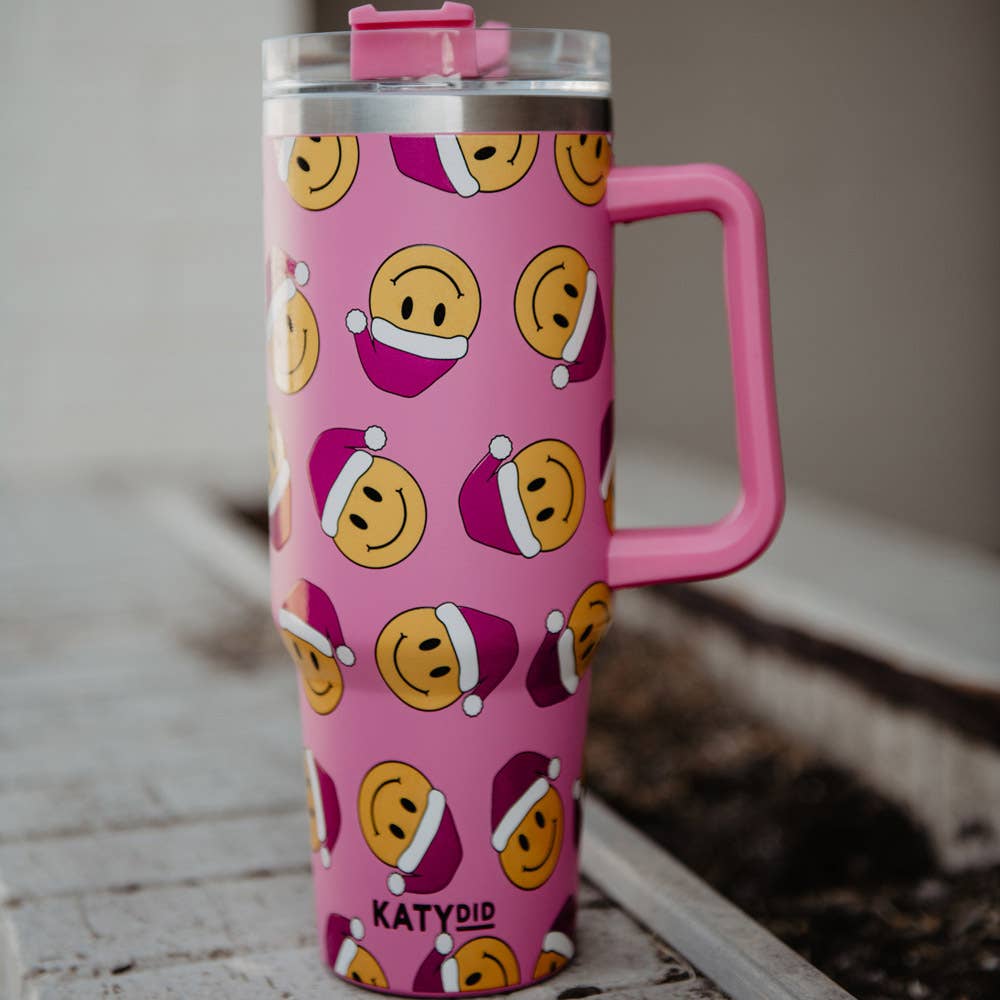 Happy Face Santa Tumbler Cup With Handle