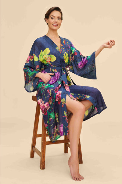 Exotic Evening Kimono Gown - Ink