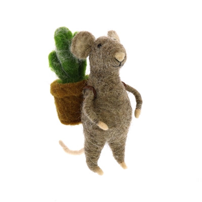 Mouse With Succulents Felt Ornament - Cactus