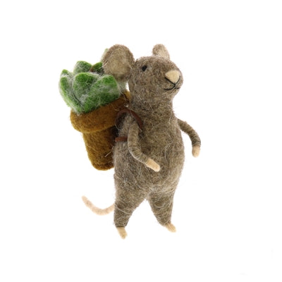 Mouse With Succulents Felt Ornament - Echeveria Elegans